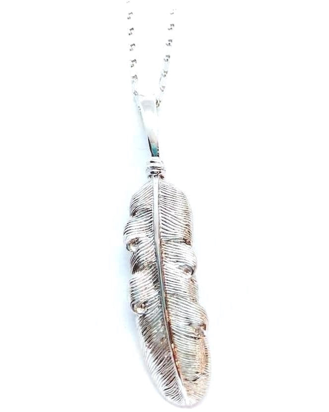 White gold feather  pendant with chain