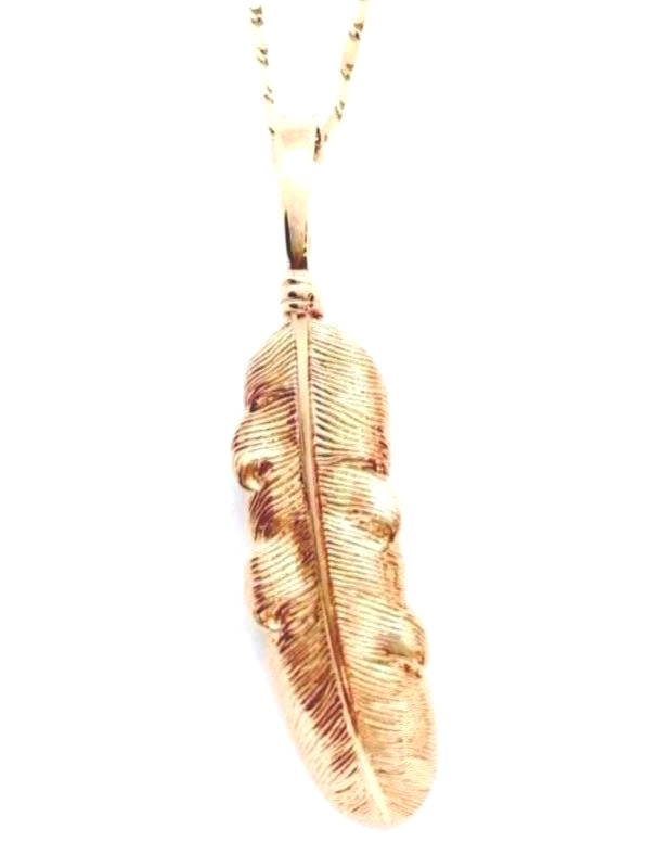 Pink gold feather pendant with chain