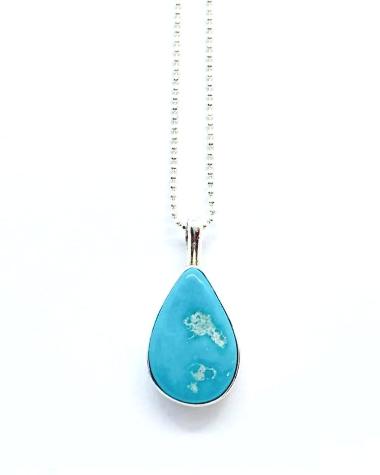 Silver turquoise pendant with 16 inch chain