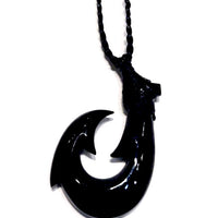 Black jade fish hook necklace