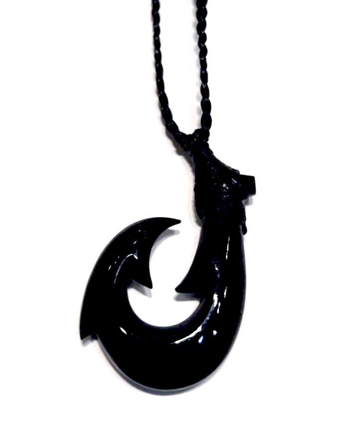 Black jade fish hook necklace