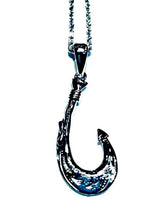 
              White gold fish hook necklace with chain
            