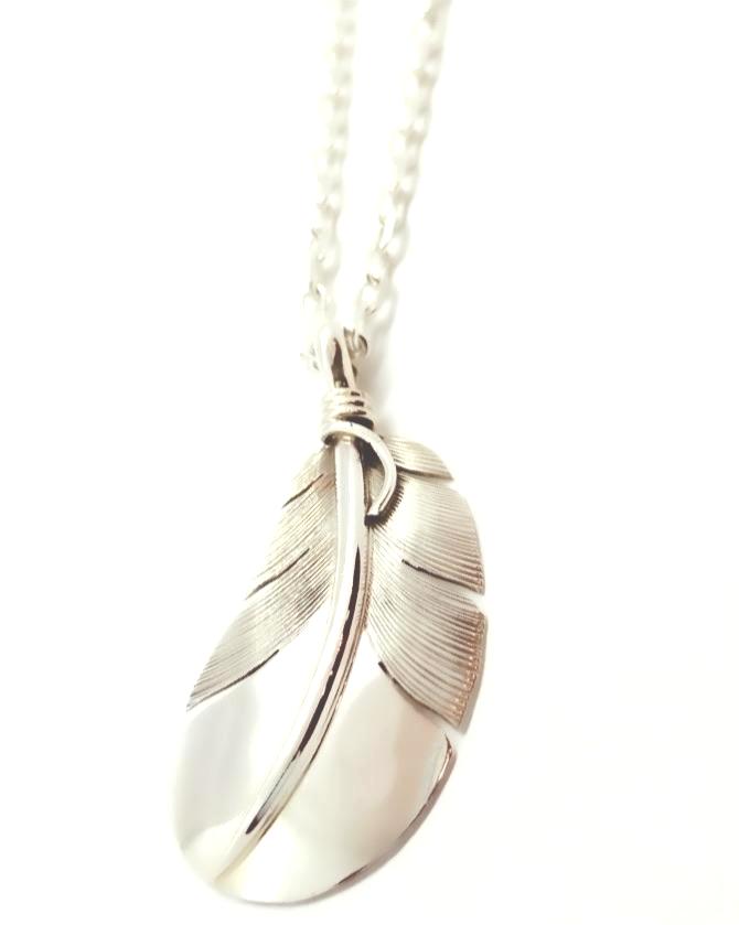 Silver feather  pendant with chain