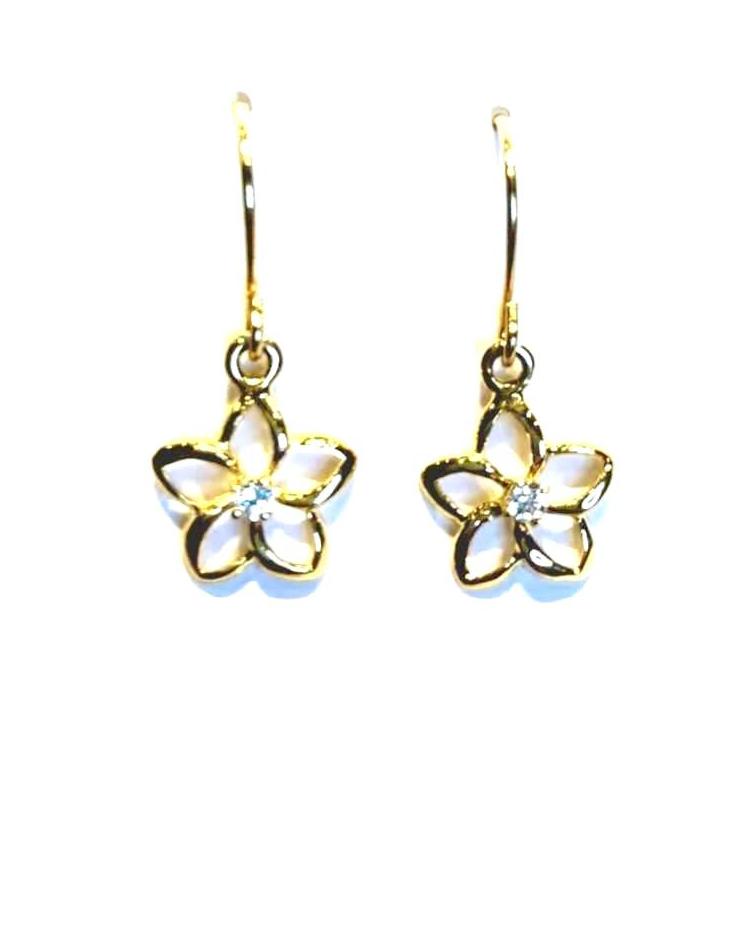 Gold plumeria with cz earring