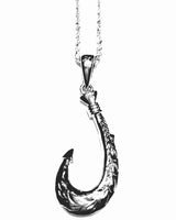 
              White gold fish hook necklace with chain
            