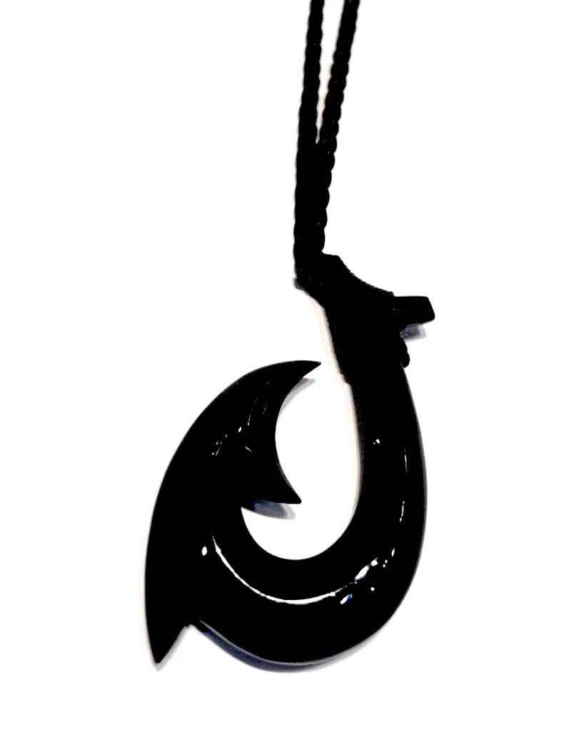 Black jade fish hook necklace
