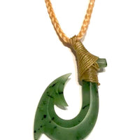 Green jade fish hook necklace