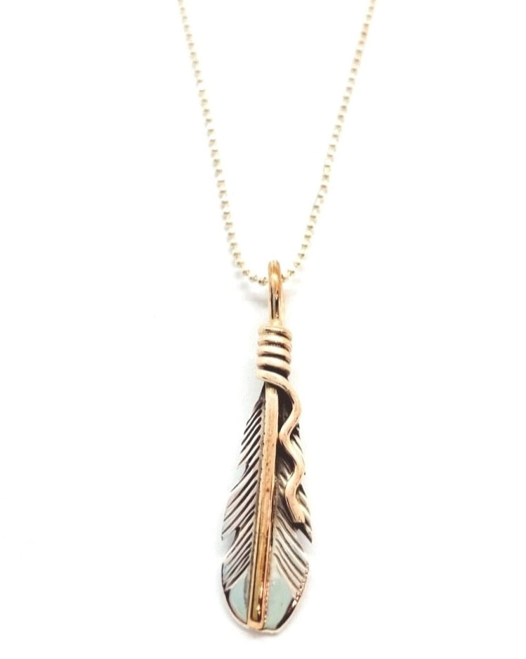 Silver feather pendant with chain （small）