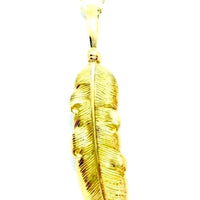 Yellow gold feather  pendant with chain