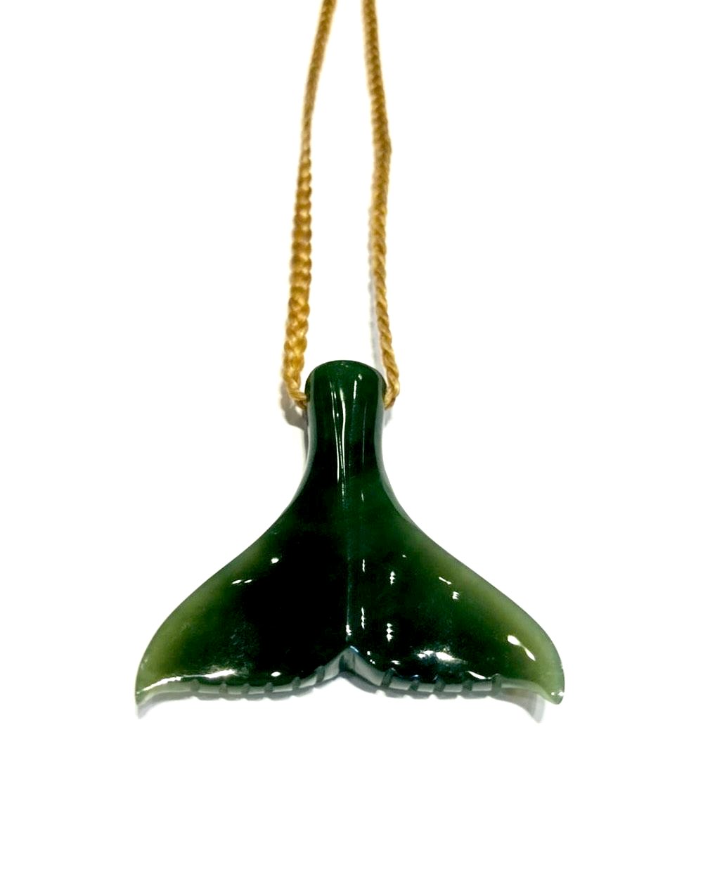 Green jade whale tail shape necklace