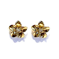 Gold plumeria with cz earring