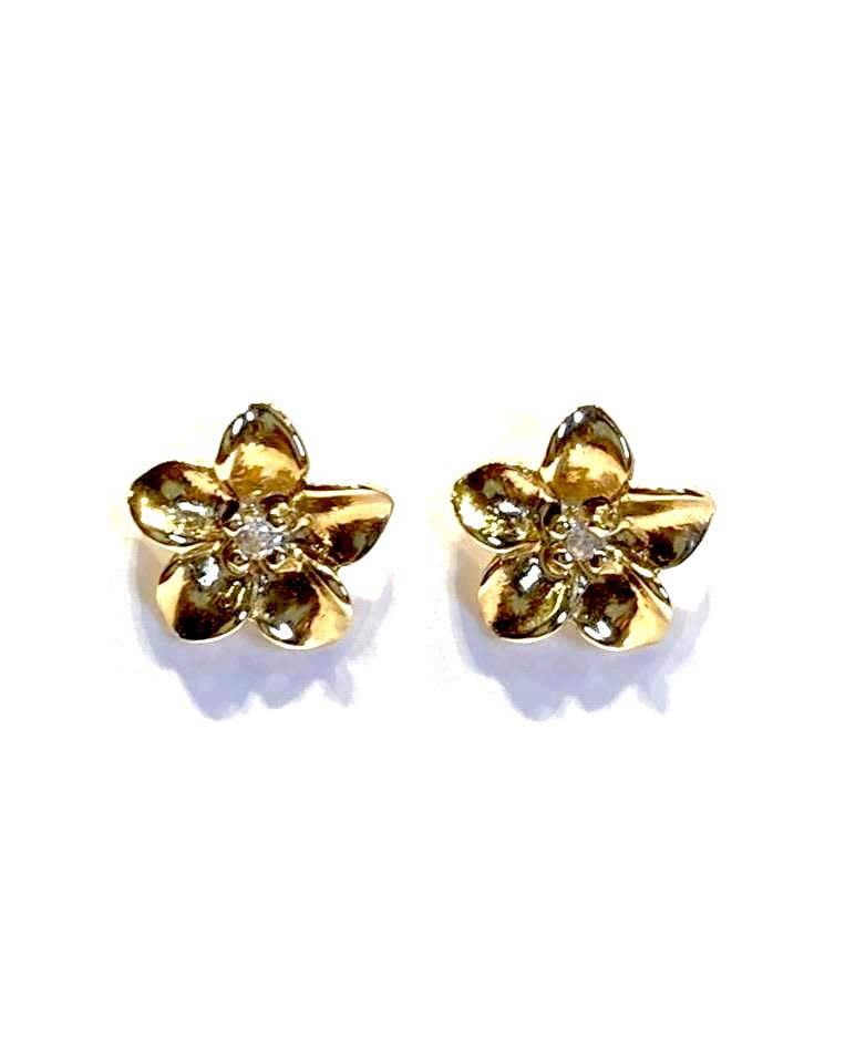 Gold plumeria with cz earring