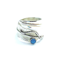 Silver feather ring with turquoise （Japan size 13、14）