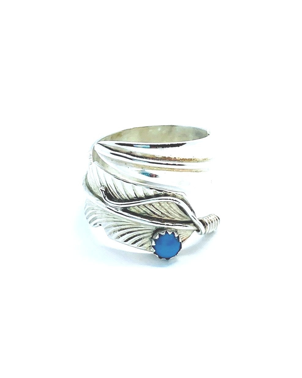 Silver feather ring with turquoise （Japan size 13、14）