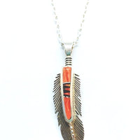 Silver feather pendant with chain