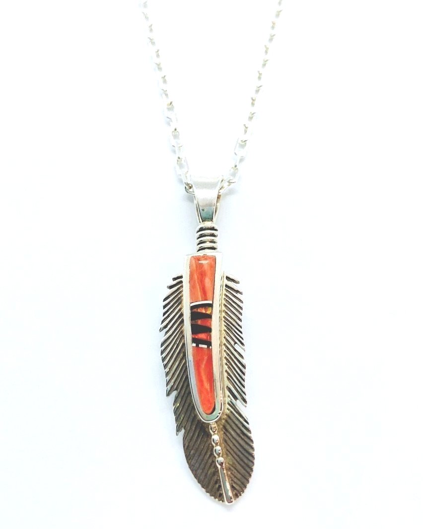 Silver feather pendant with chain