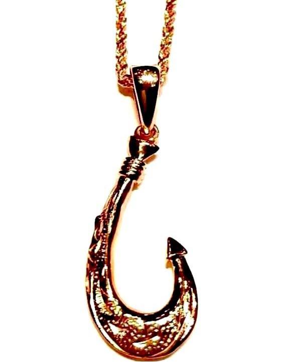 Pink gold fish hook necklace with chain