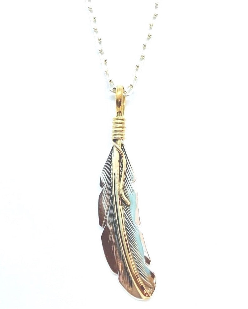 Silver feather  pendant with chain