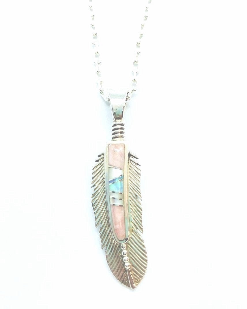 Silver feather pendant with chan