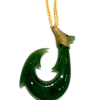 Green jade fish hook necklace