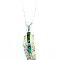 Silver feather  pendant with chain