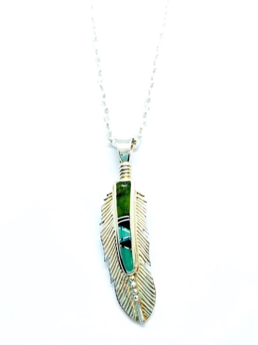 Silver feather  pendant with chain